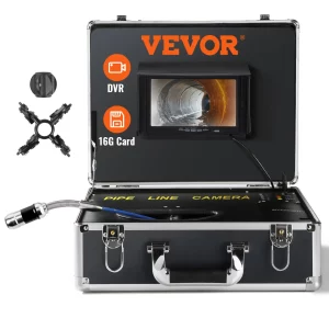 Kanalizačný fotoaparát  50 m, 7-palcový displej, inšpekčná kamera na potrubia s funkciou DVR, vodotesná kamera IP68, 12 nastaviteľných LED diód, s 16 GB SD kartou pre kanalizačné potrubia, odtokové potrubia