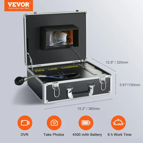 Kanalizačný fotoaparát  50 m, 7-palcový displej, inšpekčná kamera na potrubia s funkciou DVR, vodotesná kamera IP68, 12 nastaviteľných LED diód, s 16 GB SD kartou pre kanalizačné potrubia, odtokové potrubia – Obrázok 5