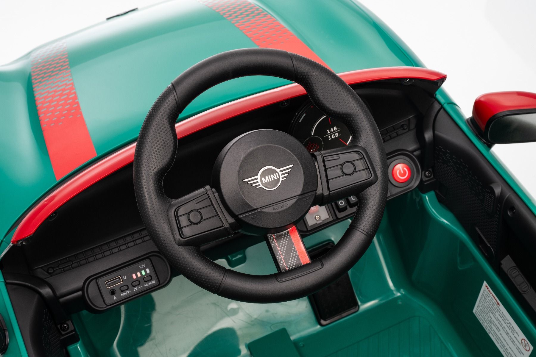 Elektrické autíčko BMW Mini Cooper 12V, zelené, USB Vstup s Bluetooth pripojením na MP3 Prehrávači, 2,4 GHz diaľkové ovládanie, 2 x 25W Motor, Lítiová batéria, LED svetlá, ORIGINAL licencia (Kópia) – Obrázok 15