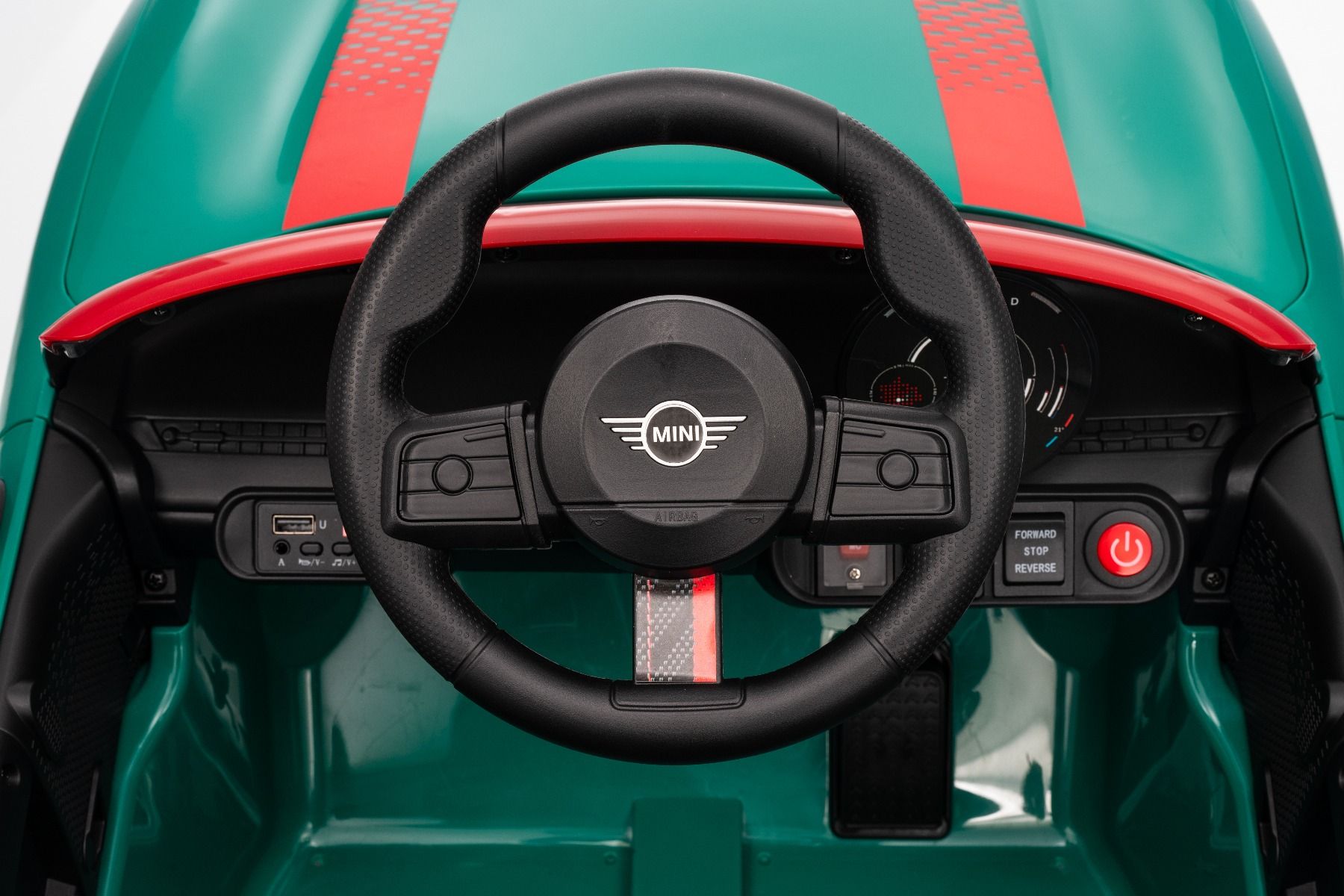 Elektrické autíčko BMW Mini Cooper 12V, zelené, USB Vstup s Bluetooth pripojením na MP3 Prehrávači, 2,4 GHz diaľkové ovládanie, 2 x 25W Motor, Lítiová batéria, LED svetlá, ORIGINAL licencia (Kópia) – Obrázok 14