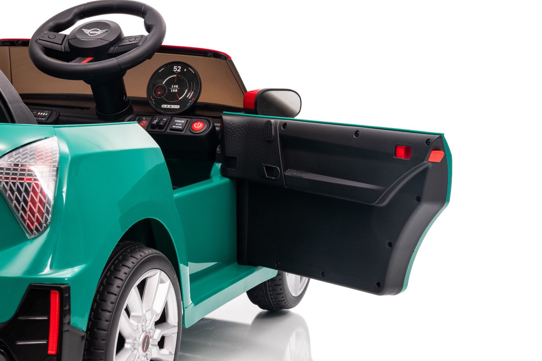 Elektrické autíčko BMW Mini Cooper 12V, zelené, USB Vstup s Bluetooth pripojením na MP3 Prehrávači, 2,4 GHz diaľkové ovládanie, 2 x 25W Motor, Lítiová batéria, LED svetlá, ORIGINAL licencia (Kópia) – Obrázok 8