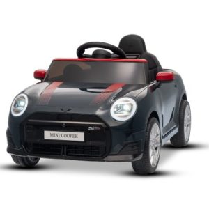 Elektrické autíčko BMW Mini Cooper 12V, čierne, USB Vstup s Bluetooth pripojením na MP3 Prehrávači, 2,4 GHz diaľkové ovládanie, 2 x 25W Motor, Lítiová batéria, LED svetlá, ORIGINAL licencia