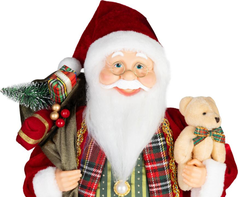 Dekorácia MagicHome Vianoce, Santa, s darčekom a medveďom, červený, 60 cm – Obrázok 3