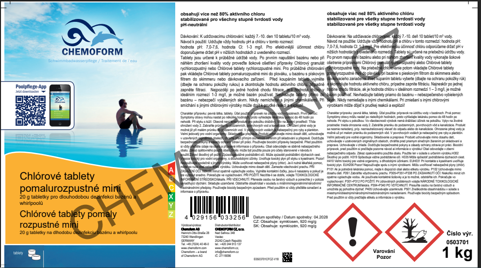 Tablety Chemoform 3601, 20 g, chlórové, pomalorozpustné, bal. 1 kg – Obrázok 2