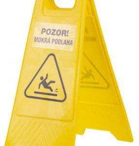 Tabuľa výstražná "POZOR, MOKRÁ PODLAHA", 60x30 cm, polepená, text v EN a SK