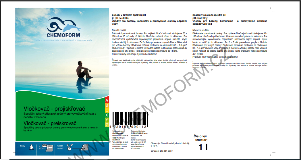 Prípravok do bazéna Chemoform 0901, Flockfix vločkovač, preiskrovač, bal. 1 lit. – Obrázok 2