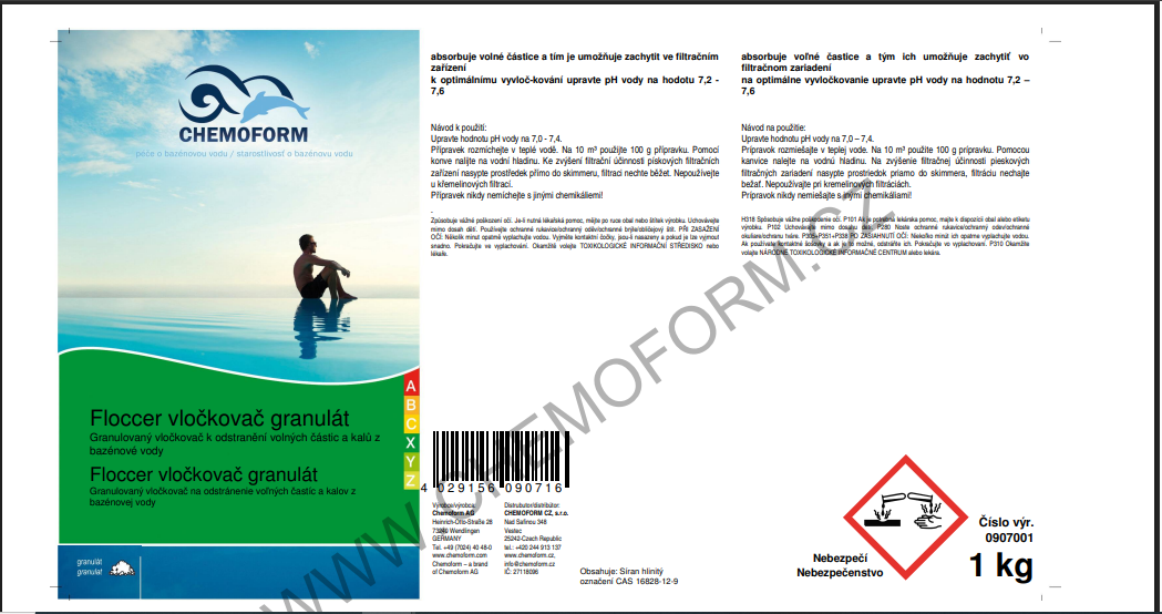 Prípravok do bazéna Chemoform 0907, Floccer vločkovač, granulát, bal. 1 kg – Obrázok 2