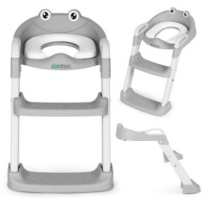 Detské sedadlo na toaletu so schodíkmi a rebríkom, sivé ECOTOYS