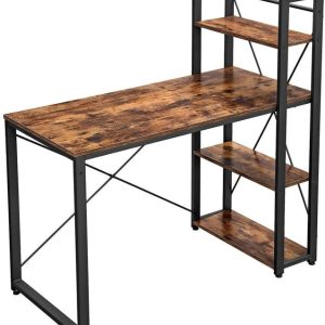 Drevený počítačový stôl s podkrovnými policami