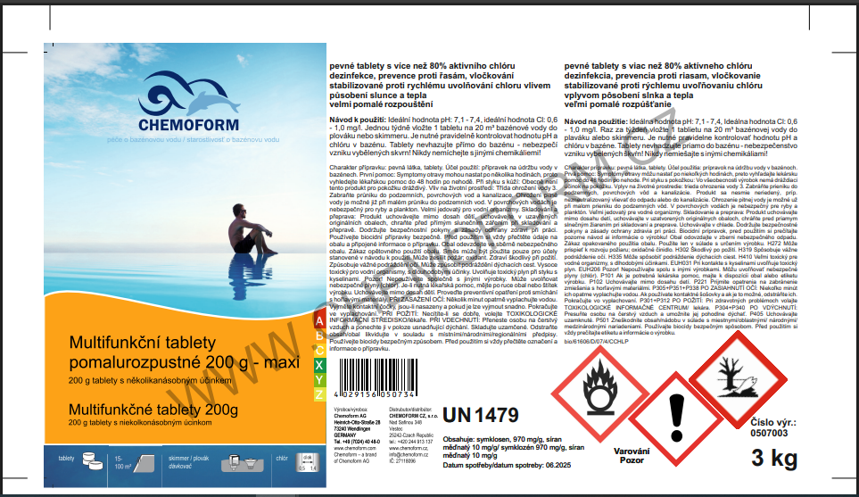 Tablety Chemoform 5603, 200 g, chlórové, pomalorozpustné, bal. 3 kg – Obrázok 2