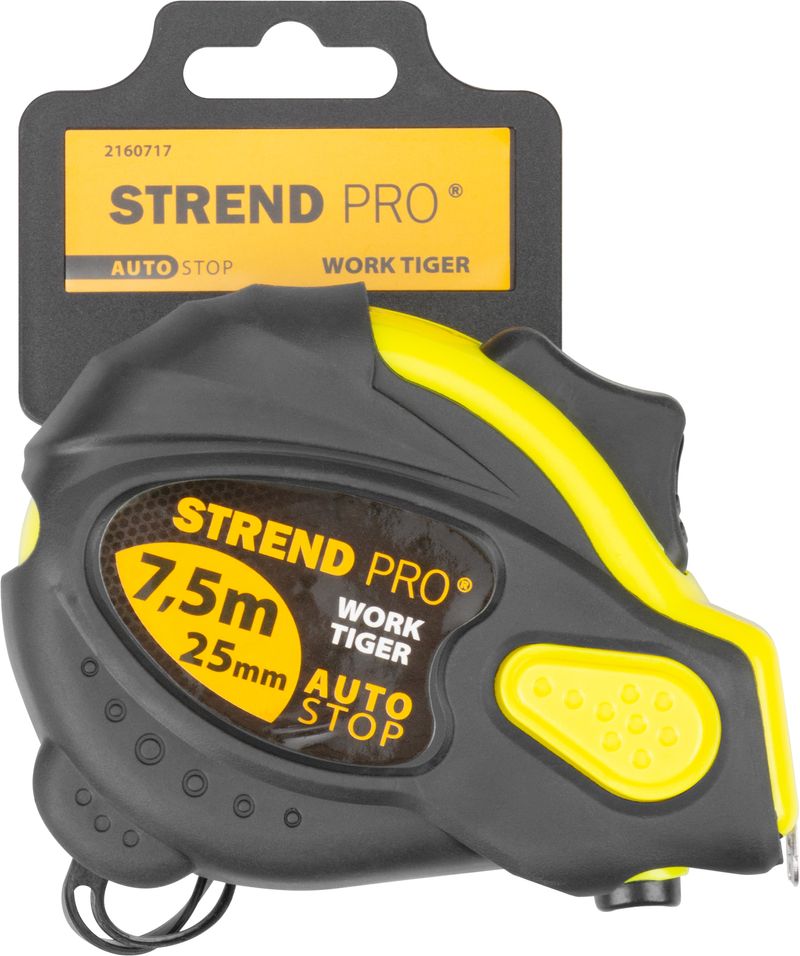 Meter Strend Pro WorkTiger 7H 7,5 m, 25 mm, Autostop, zvinovací, pogumovaný – Obrázok 2