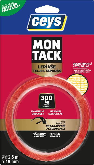 Páska Ceys MONTACK LEPÍ VŠETKO OKAMŽITE, montážna, lepiaca, 2,5 m x 19 mm
