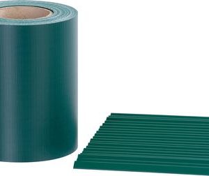 Páska Strend Pro EUROSTANDARD, 190 mm, L-35 m, tieniaca, zelená, krycia, na plotové panely, s 20 klipsami, 450 g/m2, PVC, RAL6005