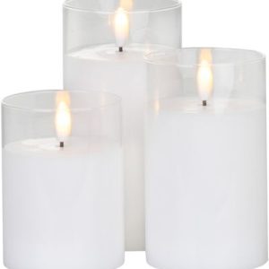 Sviečka MagicHome Vianoce, vosk, 1xLED teplá biela, pohyblivý plameň, 7.5x10/12.5/15 cm, 3xAAA