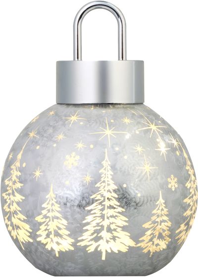 Guľa MagicHome Vianoce, sklo, strieborná, 10xLED teplá biela, 12x12x18 cm, 2xAA – Obrázok 5
