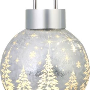 Guľa MagicHome Vianoce, sklo, strieborná, 10xLED teplá biela, 12x12x18 cm, 2xAA