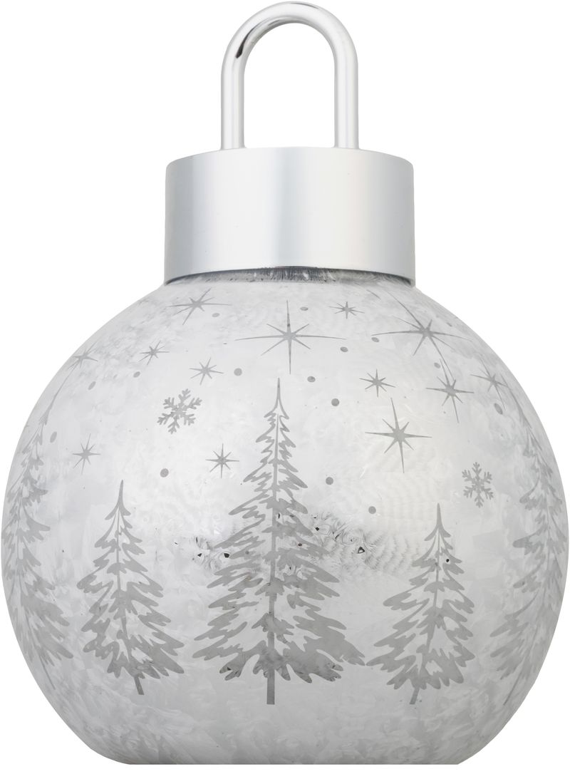 Guľa MagicHome Vianoce, sklo, strieborná, 10xLED teplá biela, 12x12x18 cm, 2xAA – Obrázok 4