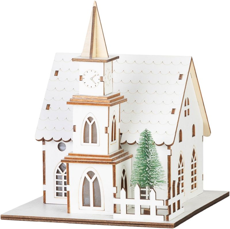 Dekorácia MagicHome Vianoce, kostol, drevo, 6xLED teplá biela, 15x17x18.5 cm, 2xAAA – Obrázok 6