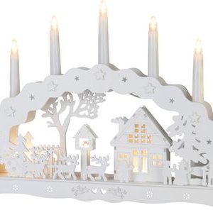 Dekorácia MagicHome Vianoce, domček, drevo, 10xLED teplá biela, 45x5.2x31 cm, 2xAA