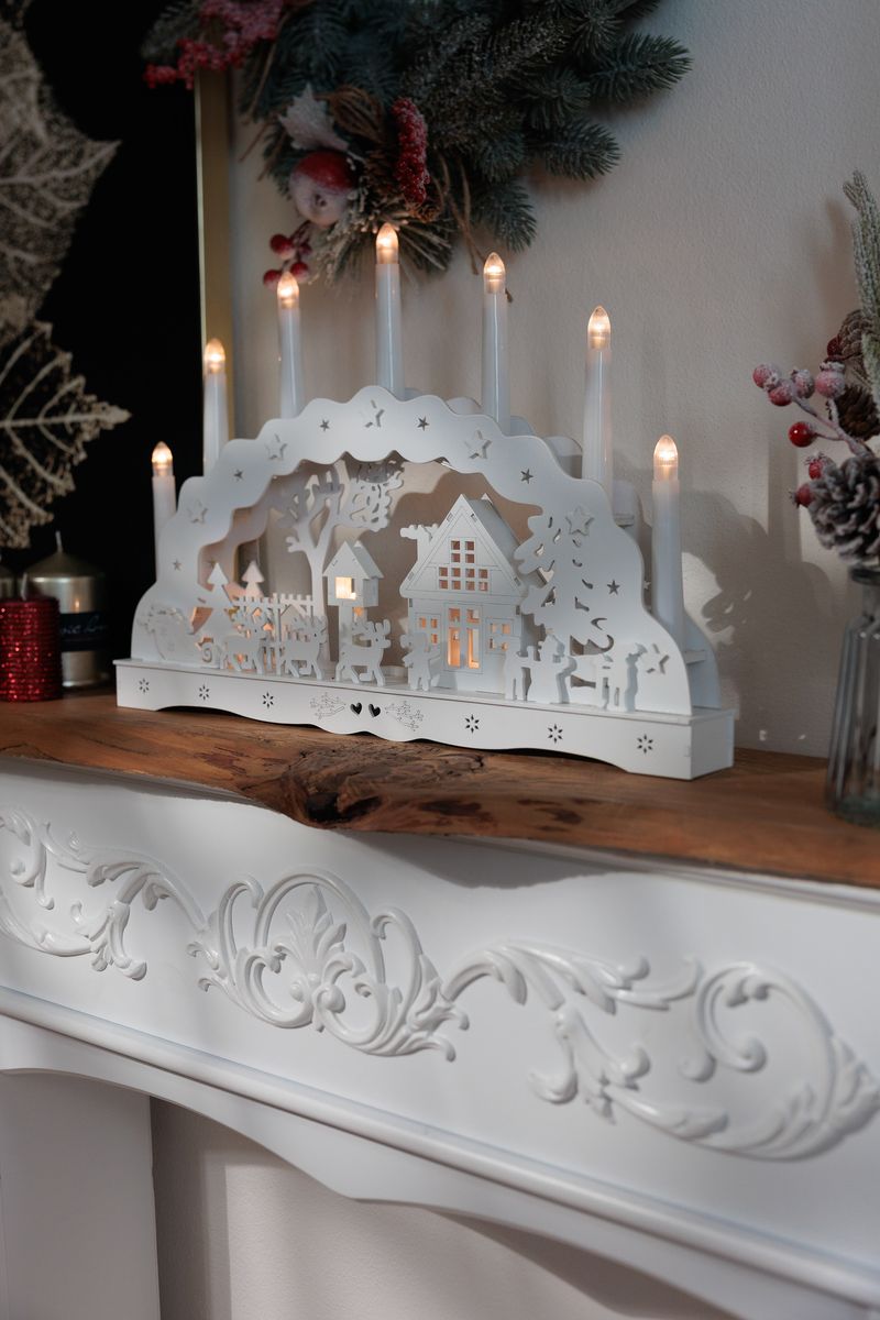 Dekorácia MagicHome Vianoce, domček, drevo, 10xLED teplá biela, 45x5.2x31 cm, 2xAA – Obrázok 2