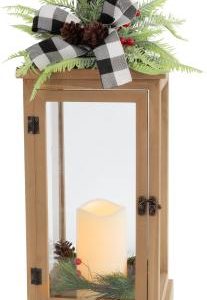 Lampáš MagicHome Vianoce, LED teplá biela, 3xAAA, časovač, hnedý, 20x20,5x51 cm, pohyblivý plameň