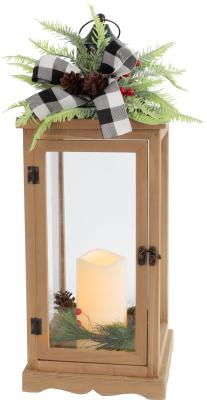 Lampáš MagicHome Vianoce, LED teplá biela, 3xAAA, časovač, hnedý, 20x20,5x51 cm, pohyblivý plameň