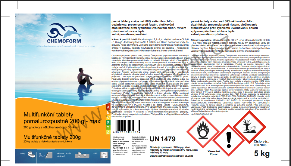 Tablety Chemoform 7605, 200 g, multifunkčné, pomalorozpustné, bal. 5 kg – Obrázok 2