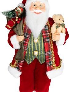 Dekorácia MagicHome Vianoce, Santa, s darčekom a medveďom, červený, 60 cm