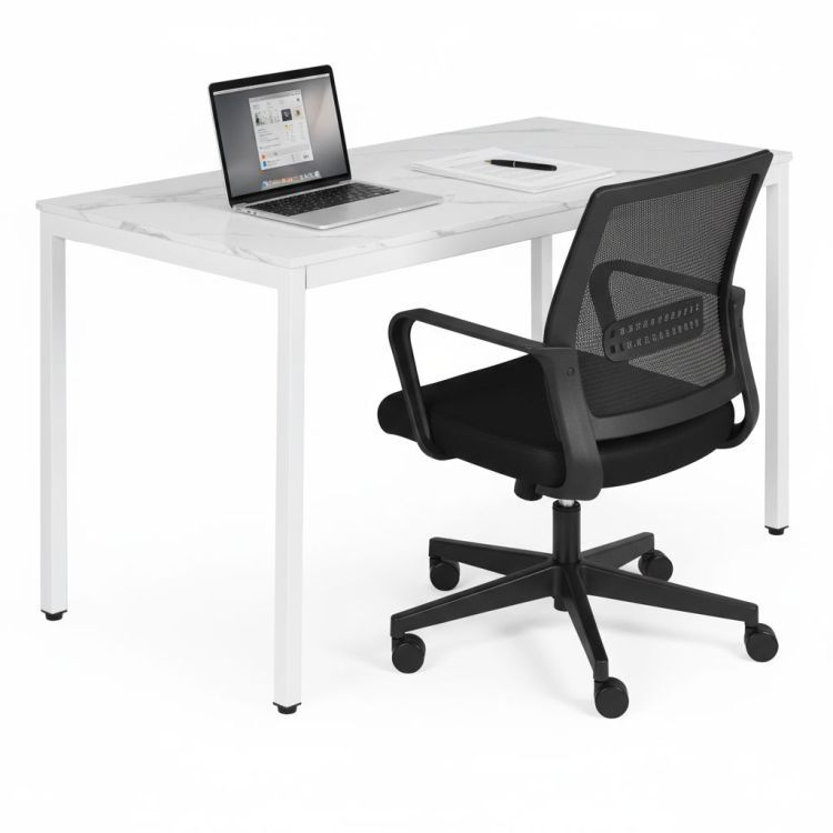 Kuchynský jedálenský stôl pre 4-5 osôb, počítačový stôl 120x60 cm, biely mramor, ModernHome – Obrázok 5