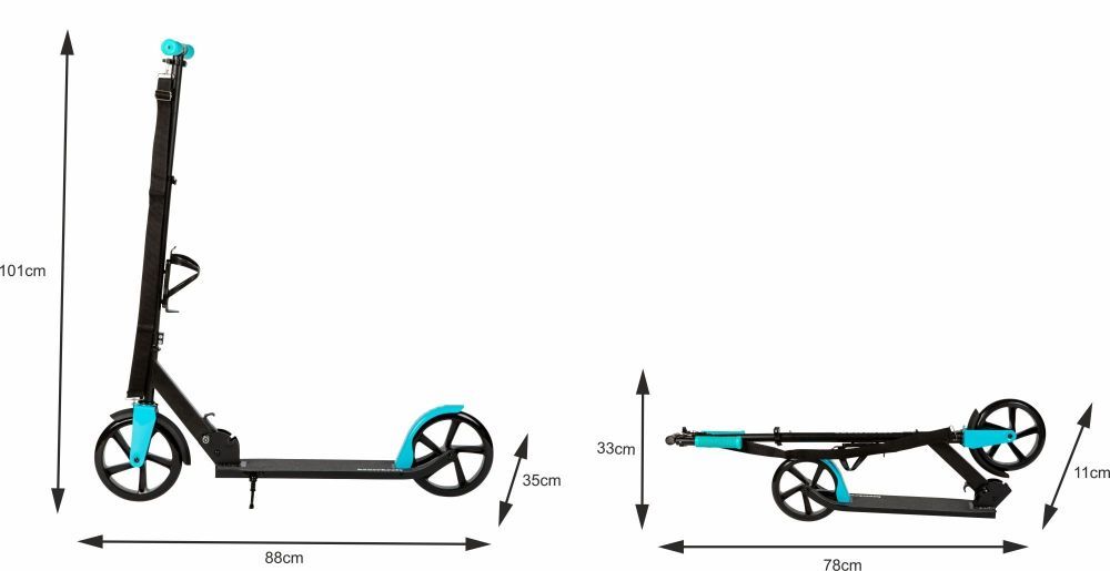 Mestská kolobežka pre deti a tínedžerov, skladacia, nastavenie výšky 91-101 cm, kolieska 200 mm, držiak na fľašu – Obrázok 2