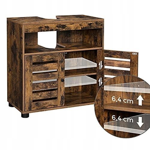 Kúpeľňová skrinka pod umývadlo, polica, komoda s nastaviteľnou policou, rustikálna hnedá – Obrázok 7