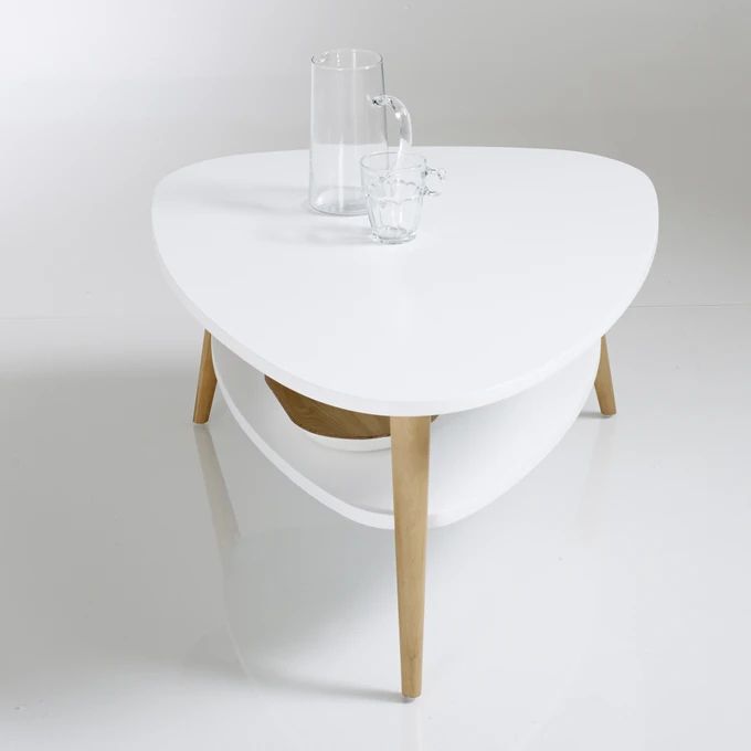 Moderný konferenčný stolík s poličkou a drevenými nohami, biely, ModernHome – Obrázok 5