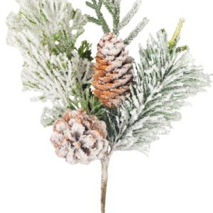 Vetvička MagicHome Vianoce, so šiškami, zasnežená, 30 cm (2ks)