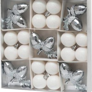 Gule MagicHome Vianoce, sada, 21 ks, biele-strieborné, mix, na vianočný stromček