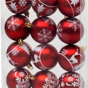 Gule MagicHome Vianoce, 12 ks, 6 cm, červené s bielym ornamentom, na vianočný stromček