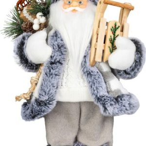 Dekorácia MagicHome Vianoce, Santa so sánkami, biely-šedý, 45 cm