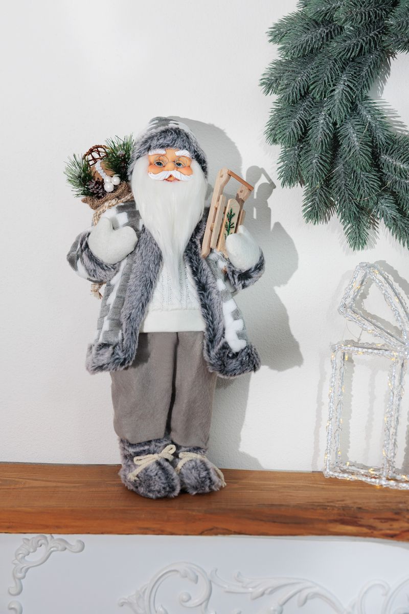 Dekorácia MagicHome Vianoce, Santa so sánkami, biely-šedý, 45 cm – Obrázok 2