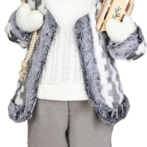 Dekorácia MagicHome Vianoce, Santa so sánkami, biely-šedý, 60 cm