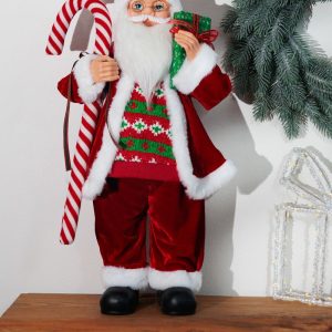 Dekorácia MagicHome Vianoce, Santa, s darčekom, červený,  60cm