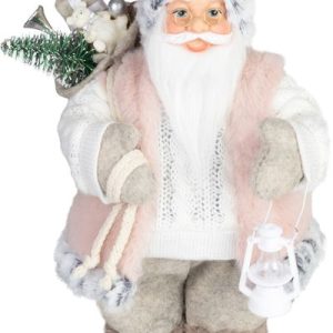 Dekorácia MagicHome Vianoce, Santa, s darčekom, ružovo-hnedý, 30 cm