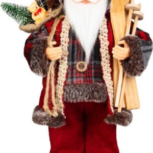 Dekorácia MagicHome Vianoce, Santa, s darčekom, červený, 30 cm