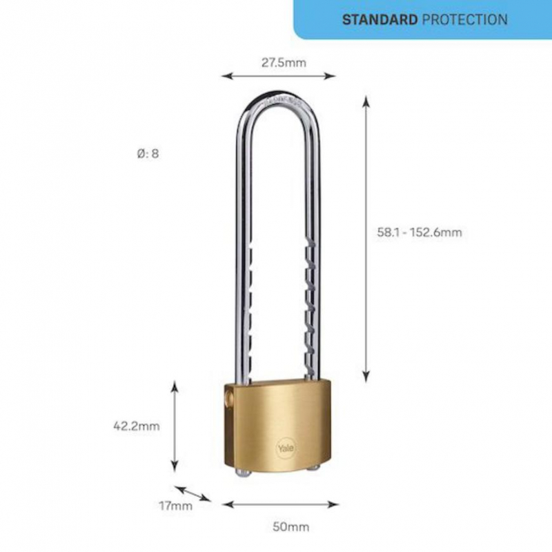 Zámok Yale Y110B/50/155/1, Standard Security, visiaci, s dlhým tŕňom, 50 mm, 3 kľúče – Obrázok 3