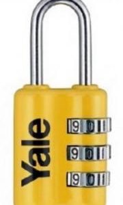 Zámok Yale YP2/23/128/1, visiaci, cestovný, s číselnou kombináciou, žltý
