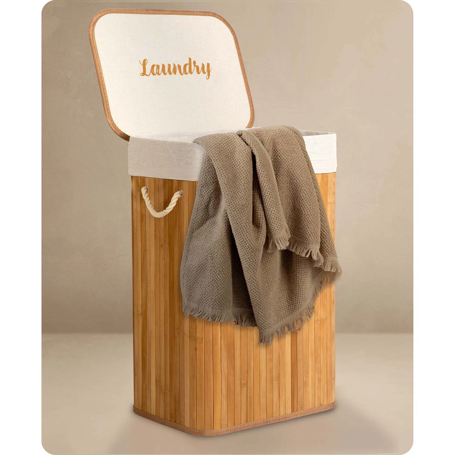 Bambusový kôš na bielizeň s vekom 72 l Massido – Obrázok 9