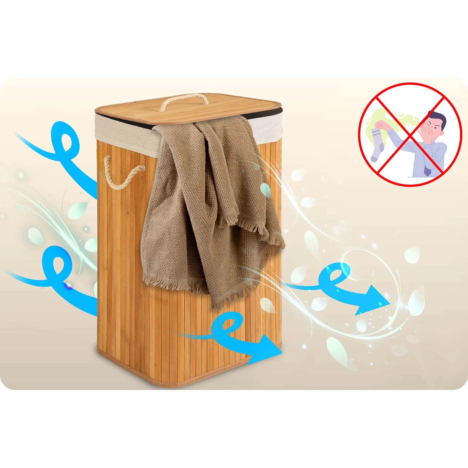 Bambusový kôš na bielizeň s vekom 72 l Massido – Obrázok 5