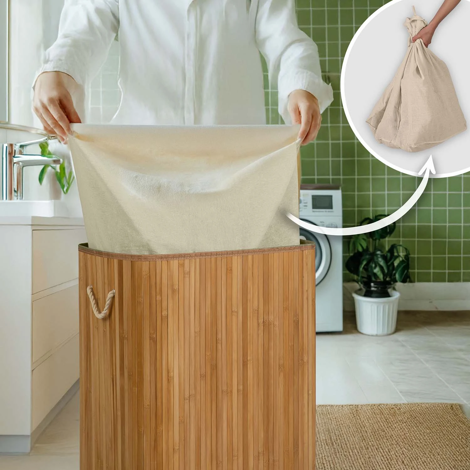 Bambusový kôš na bielizeň s vekom 72 l Massido – Obrázok 3