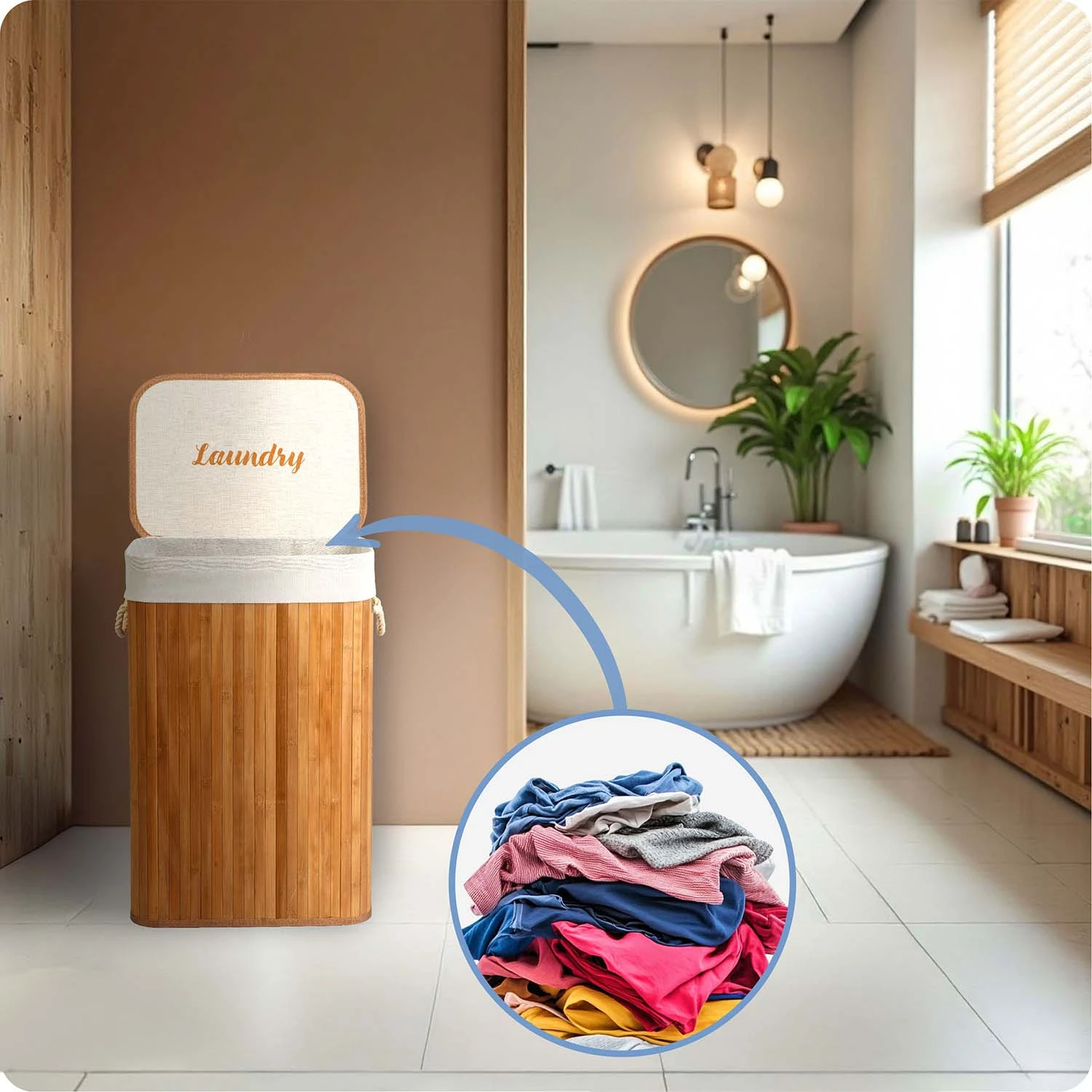 Bambusový kôš na bielizeň s vekom 72 l Massido – Obrázok 2