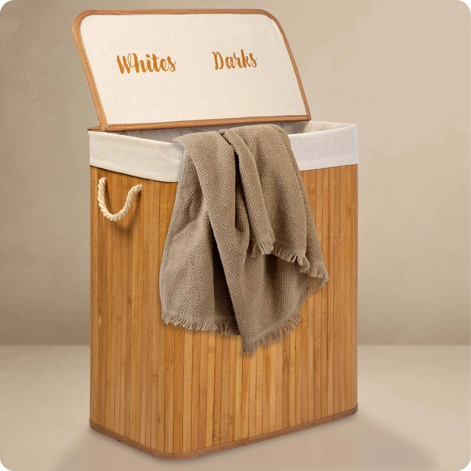 Bambusový kôš na bielizeň s vekom 100 l Massido – Obrázok 6