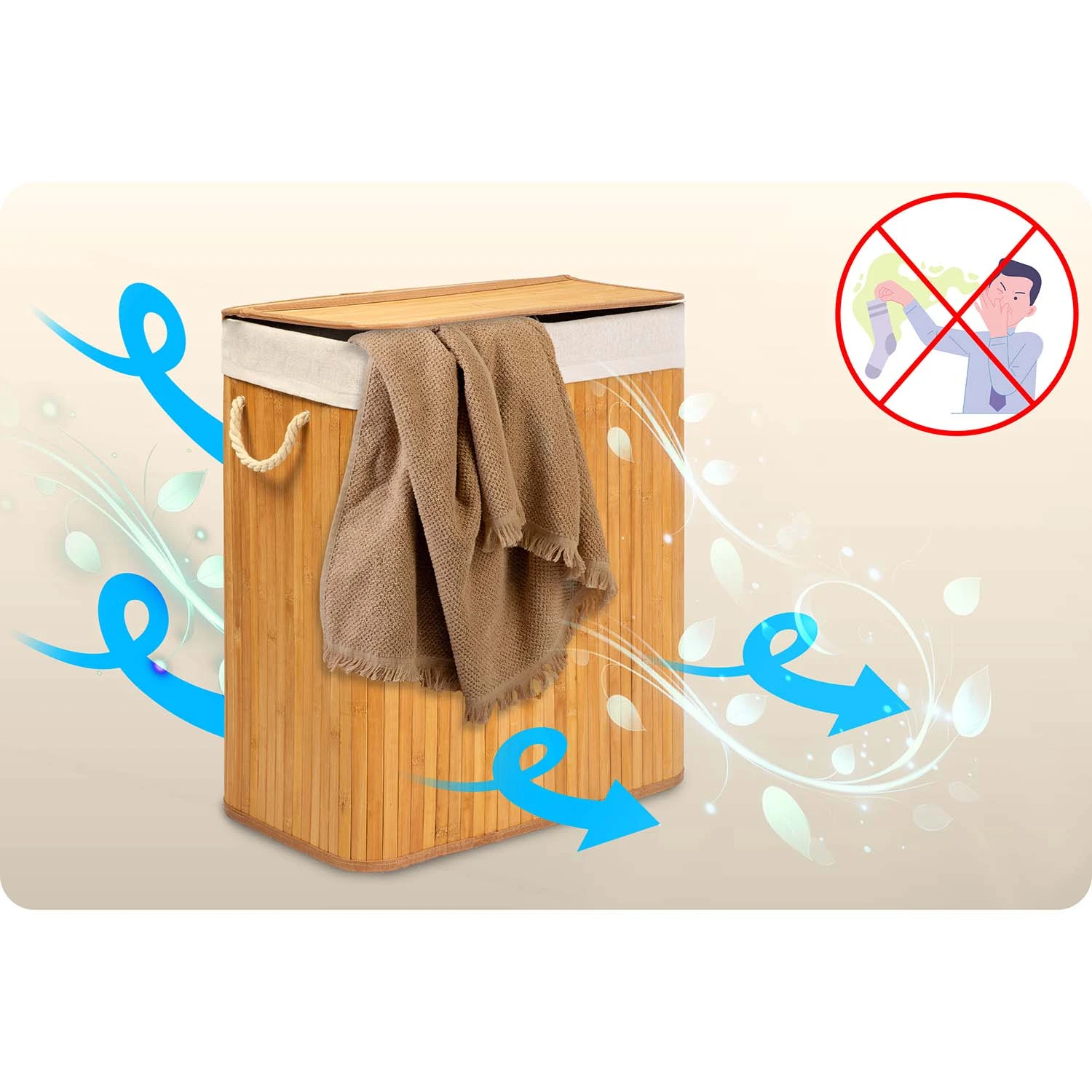 Bambusový kôš na bielizeň s vekom 100 l Massido – Obrázok 5