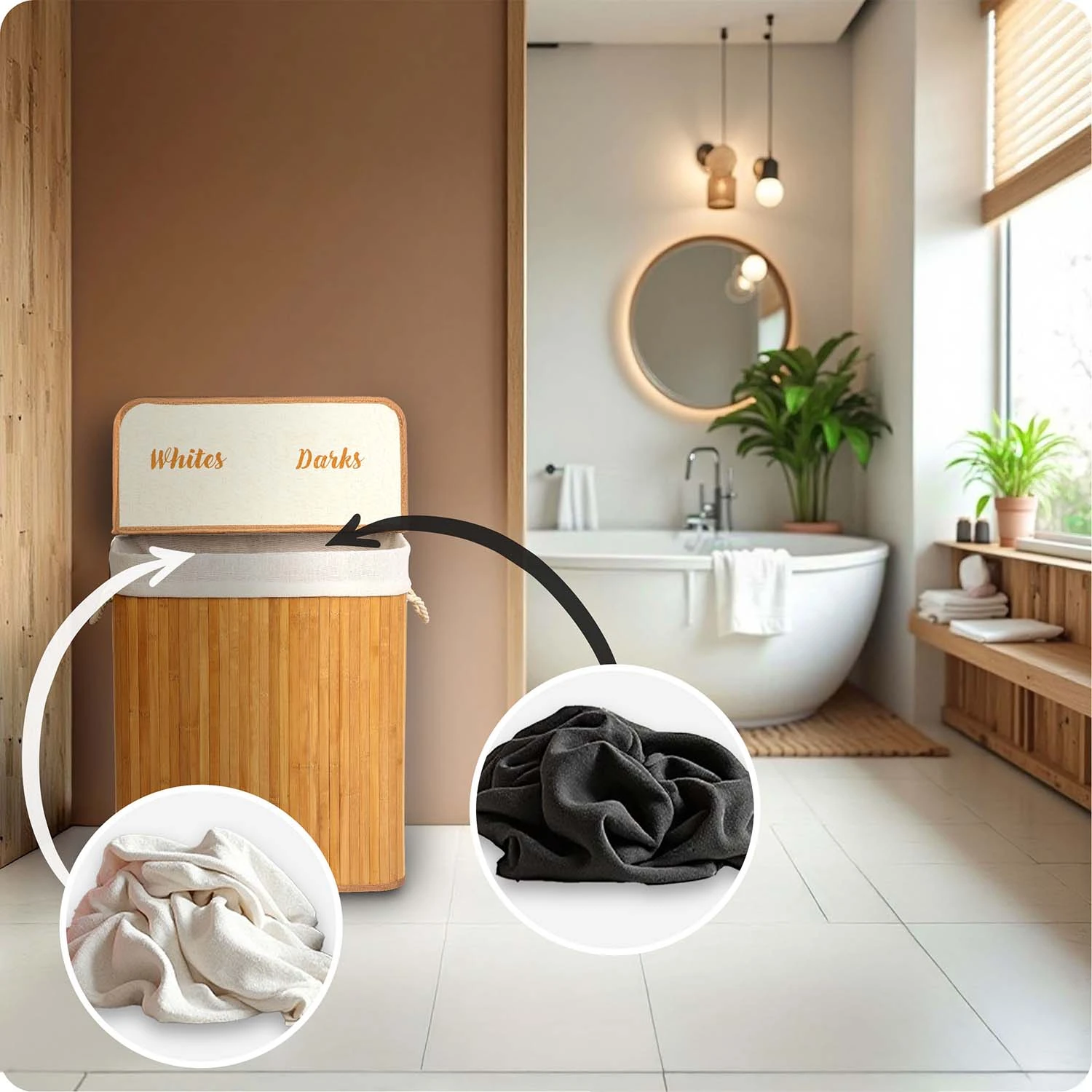 Bambusový kôš na bielizeň s vekom 100 l Massido – Obrázok 2